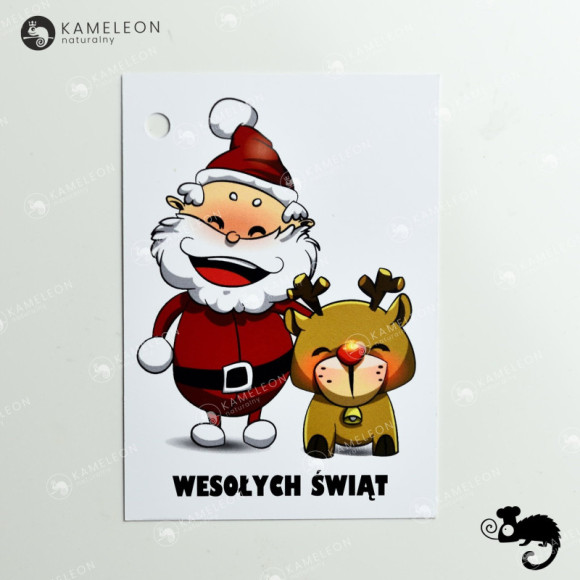 Świąteczny BILECIK DO PREZENTU Karnet Kartka Święta WESOŁY MIKOŁAJ RENIFER Świąteczny BILECIK DO PREZENTU Karnet Kartka Święta WESOŁY MIKOŁAJ RENIFER