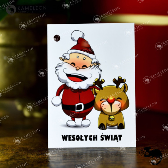 Świąteczny BILECIK DO PREZENTU Karnet Kartka Święta WESOŁY MIKOŁAJ RENIFER Świąteczny BILECIK DO PREZENTU Karnet Kartka Święta WESOŁY MIKOŁAJ RENIFER