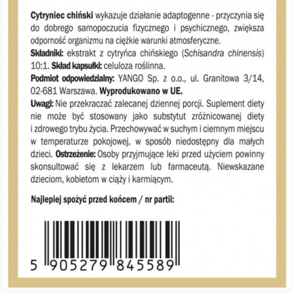 Yango SCHISANDRA CYTRYNIEC CHIŃSKI Adaptogen wsparcie