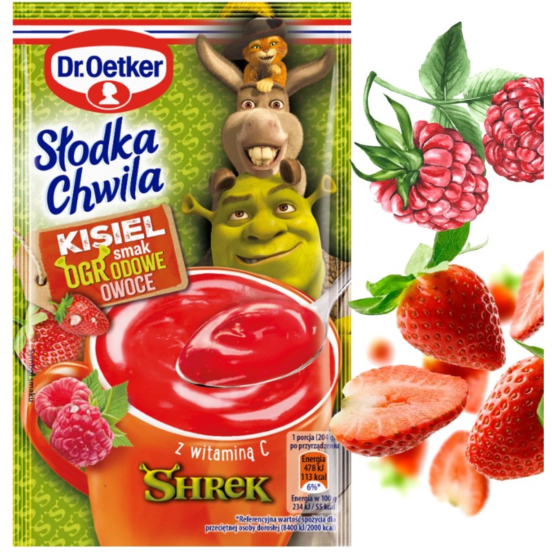 Dr.Oetker Shrek KISIEL smak OGRODOWE OWOCE Malina Truskawka