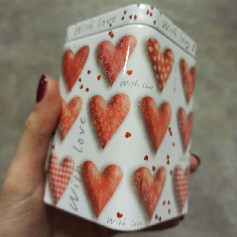PUSZKA METALOWA DUŻA na herbatę kawę SERCA LOVE 70x70x100