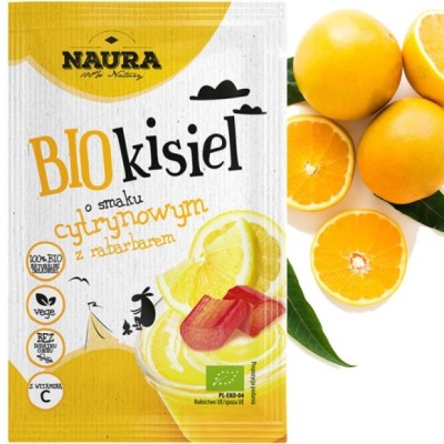 Naura BIO kisiel O SMAKU CYTRYNOWYM Z RABARBAREM 38g bez