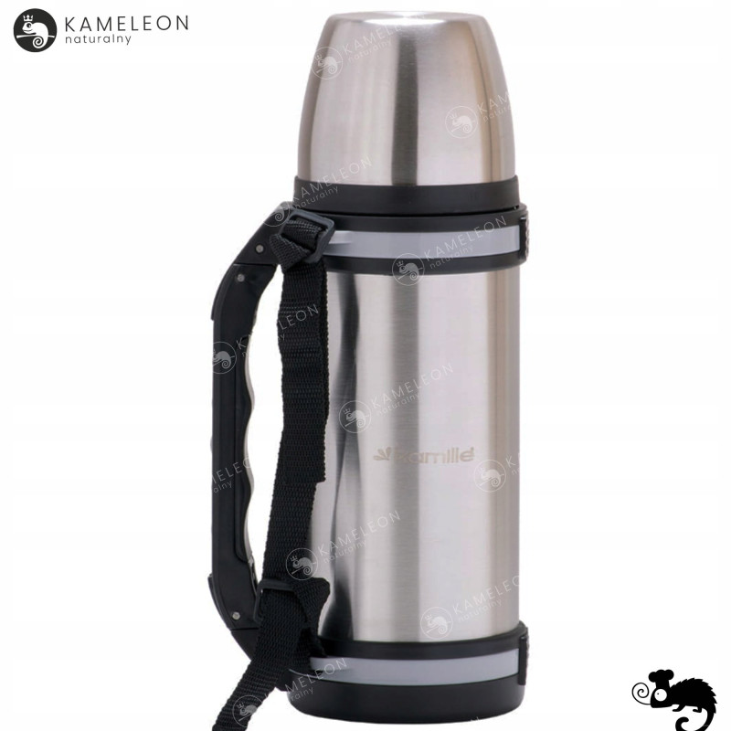 TERMOS PRÓŻNIOWY ZE STALI NIERDZEWNEJ Z UCHWYTEM inox 1000ML 1L + KUBEK