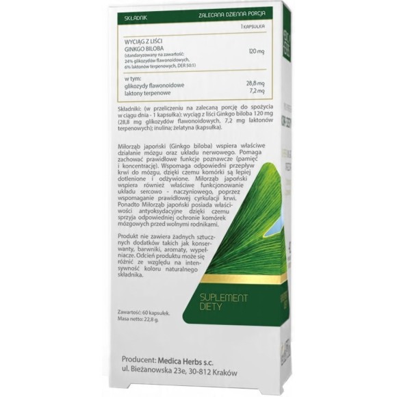 Medica Herbs MIŁORZĄB JAPOŃSKI GINGKO BILOBA 60kaps
