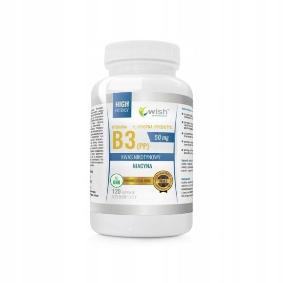 Wish WITAMINA B3 50mg 120kap. PP NIACYNA KWAS NIKOTYN