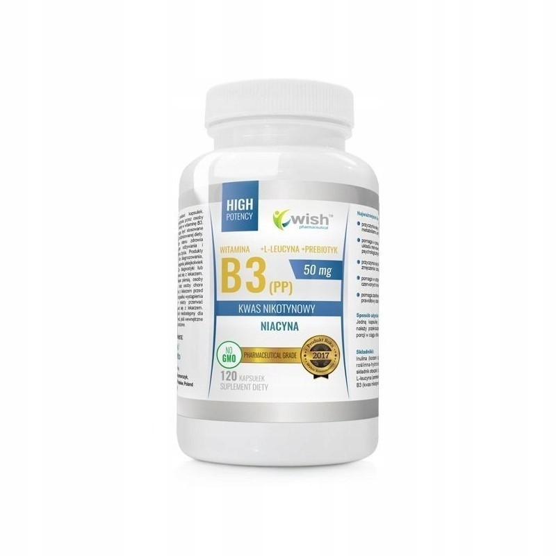 Wish WITAMINA B3 50mg 120kap. PP NIACYNA KWAS NIKOTYN