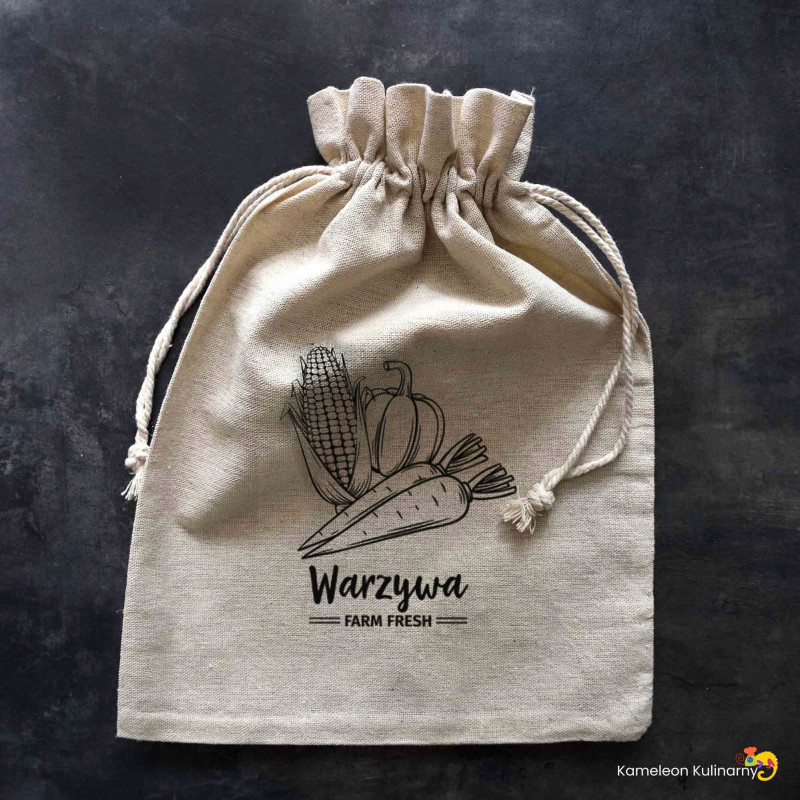 WOREK TEKSTYLNY TKANINOWY bawełna A LA LNIANY DUŻY 30x40 WARZYWA nadruk EKO