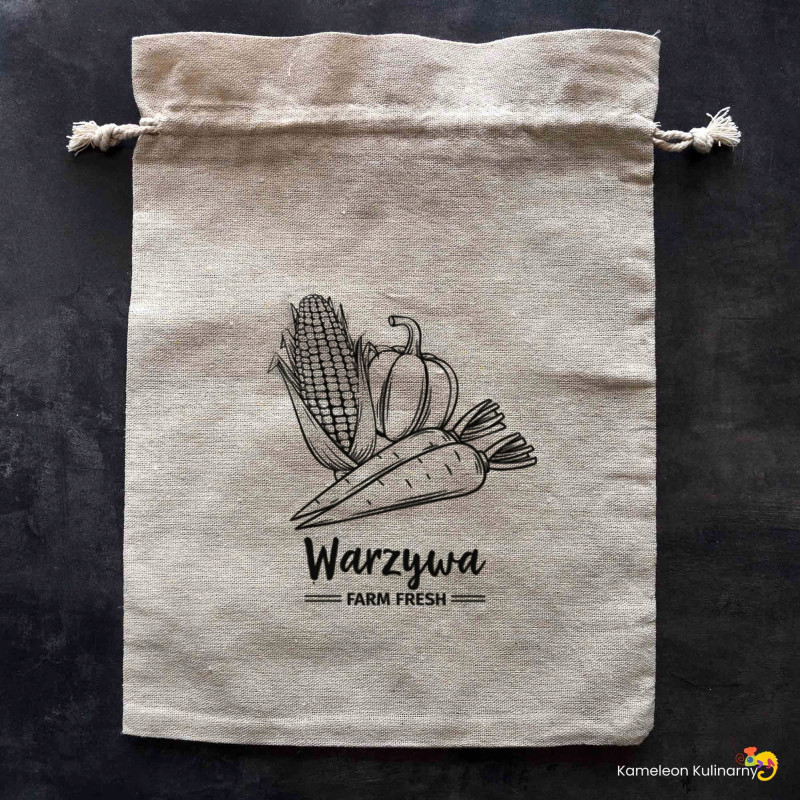 WOREK TEKSTYLNY TKANINOWY bawełna A LA LNIANY DUŻY 30x40 WARZYWA nadruk EKO