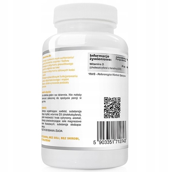 Wish WITAMINA D3 800IU 20µg DLA DZIECI do ssania o smaku