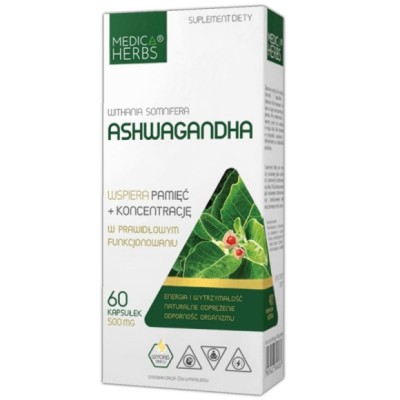 Medica Herbs ASHWAGANDHA 500mg 60kps wsparcie PAMIĘĆ