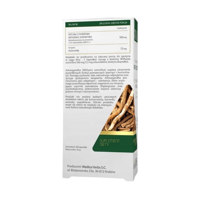 Medica Herbs ASHWAGANDHA 500mg 60kps wsparcie PAMIĘĆ