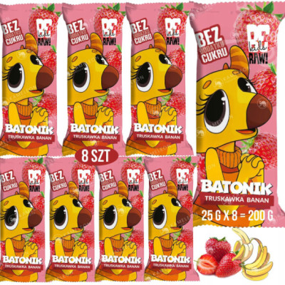 BE RAW! KIDS BATON bez cukru TRUSKAWKA BANAN 8szt.