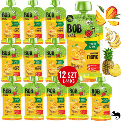 BOBSNAIL MUS bez CUKRU smoothie TROPIKALNY MANGO BANAN ANANAS 120Gx12 1,4KG