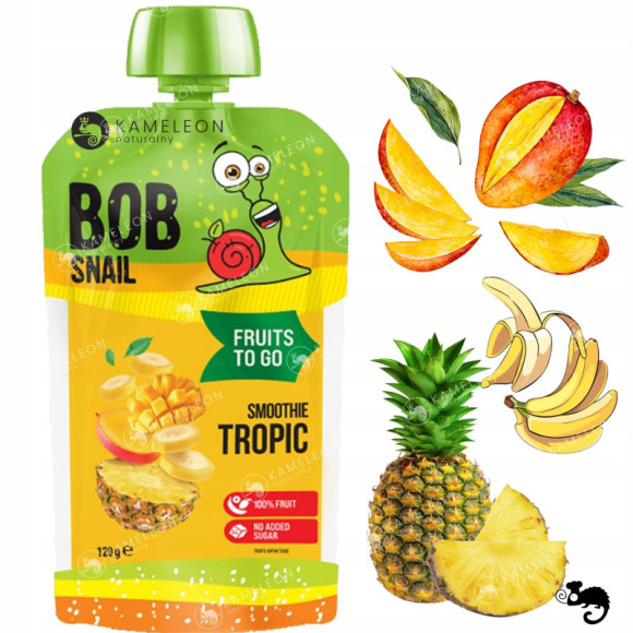 BOBSNAIL MUS bez CUKRU smoothie TROPIKALNY MANGO BANAN ANANAS 120Gx12 1,4KG BOBSNAIL MUS bez CUKRU smoothie TROPIKALNY MANGO BANAN ANANAS 120Gx12 1,4KG