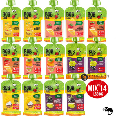 BOBSNAIL MUS OWOCOWY bez cukru PRZECIER smoothie MIX SMAKÓW 120G x14 1,68KG