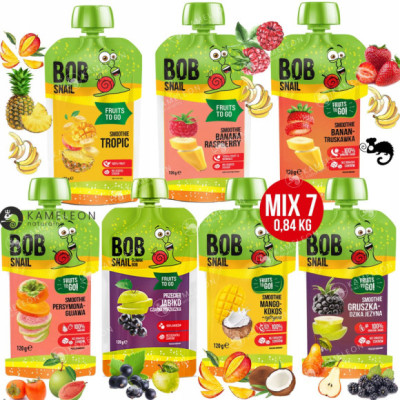 BOBSNAIL MUS OWOCOWY PRZECIER smoothie MIX CIEKAWYCH smaków 120G x7 0,84KG