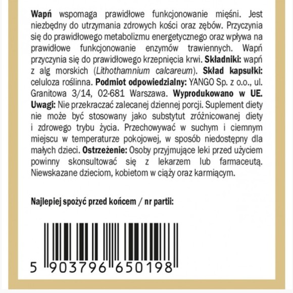 Yango NATURALNY WAPŃ z ALG CZERWONYCH 90kaps wsparcie