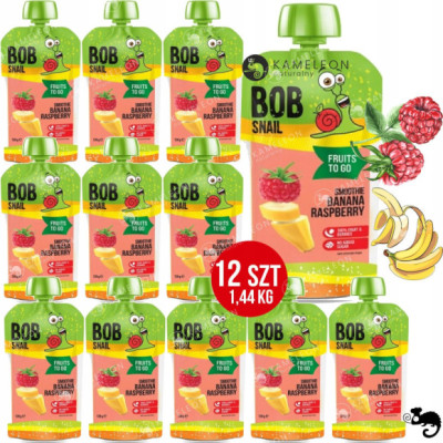 BOBSNAIL ŚLIMAK BOB MUS bez CUKRU smoothie BANAN MALINA 120G x12 1,44KG