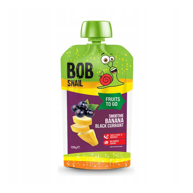BOBSNAIL ŚLIMAK MUS OWOCOWY bez CUKRU smoothie BANAN czarna PORZECZKA 120G