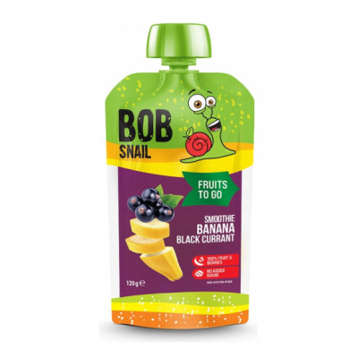 BOBSNAIL ŚLIMAK MUS OWOCOWY bez CUKRU smoothie BANAN czarna PORZECZKA 120G