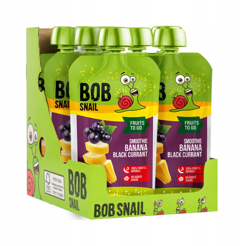 BOBSNAIL ŚLIMAK MUS OWOCOWY bez CUKRU smoothie BANAN czarna PORZECZKA 120G