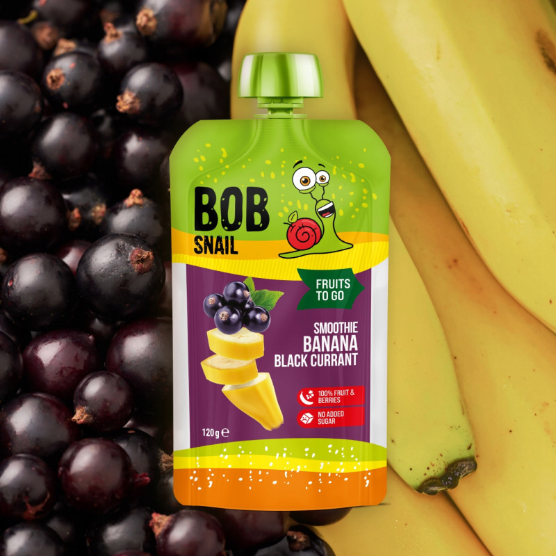 BOBSNAIL ŚLIMAK MUS OWOCOWY bez CUKRU smoothie BANAN czarna PORZECZKA 120G
