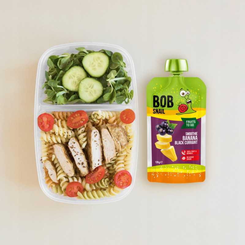 BOBSNAIL ŚLIMAK MUS OWOCOWY bez CUKRU smoothie BANAN czarna PORZECZKA 120G