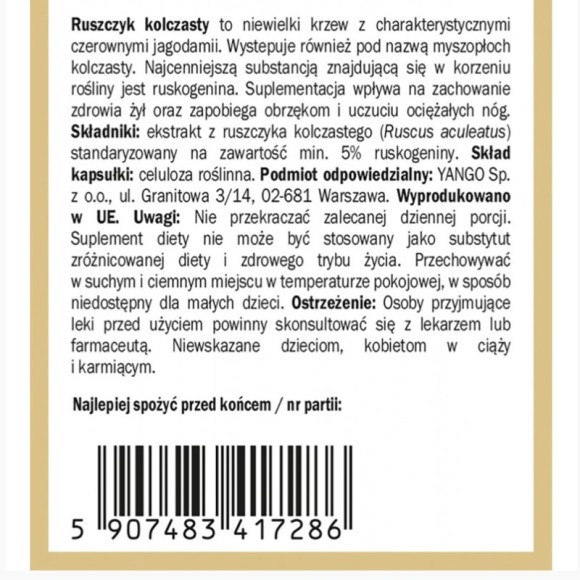 Yango RUSZCZYK KOLCZASTY wsparcie: UKŁAD KRĄŻENIA OBRZĘKI