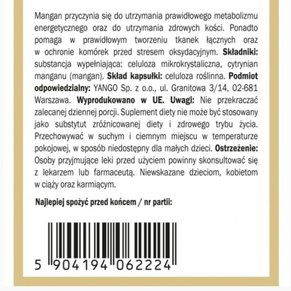 Yango MANGAN FORMA ORGANICZNA wsparcie: ZDROWE KOŚCI