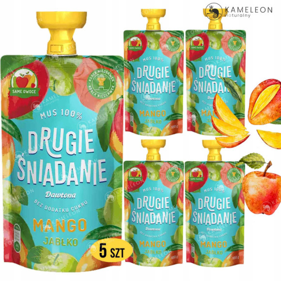 Dawtona DRUGIE ŚNIADANIE MUS 100% OWOCÓW MANGO JABŁKO bez cukru 5 x 100G Dawtona DRUGIE ŚNIADANIE MUS 100% OWOCÓW MANGO JABŁKO bez cukru 5 x 100G