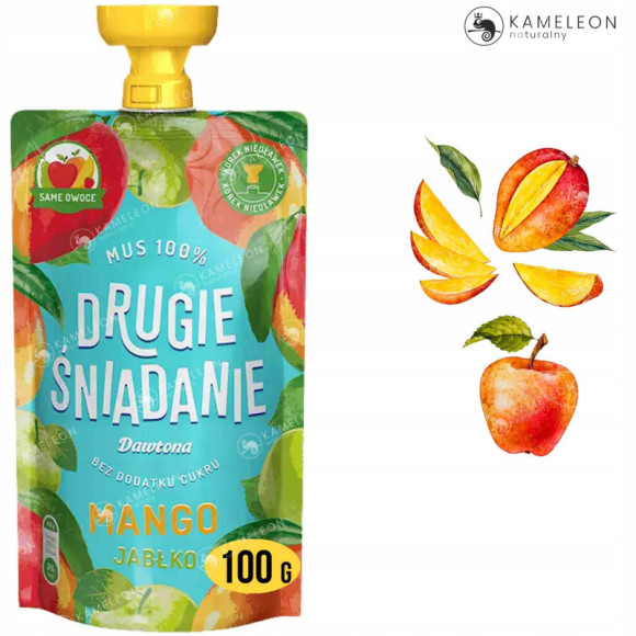 Dawtona DRUGIE ŚNIADANIE MUS 100% OWOCÓW MANGO JABŁKO bez cukru 5 x 100G Dawtona DRUGIE ŚNIADANIE MUS 100% OWOCÓW MANGO JABŁKO bez cukru 5 x 100G