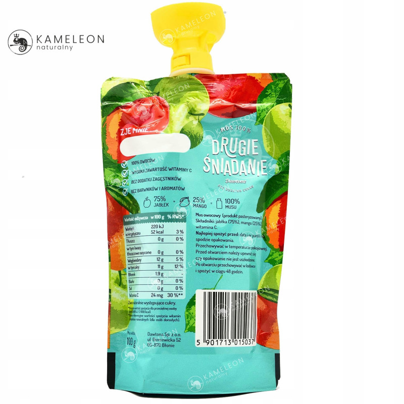 Dawtona DRUGIE ŚNIADANIE MUS 100% OWOCÓW MANGO JABŁKO bez cukru 5 x 100G