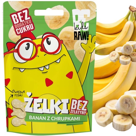 BE RAW! KIDS żelki BANAN Z CHRUPKAMI bez cukru żelatyny 35g