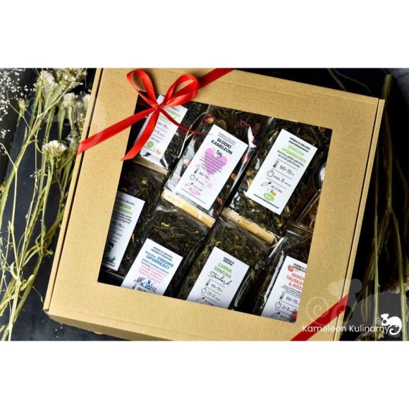 ZESTAW PREZENTOWY DUŻY 7 herbat 350g + zaparzacz