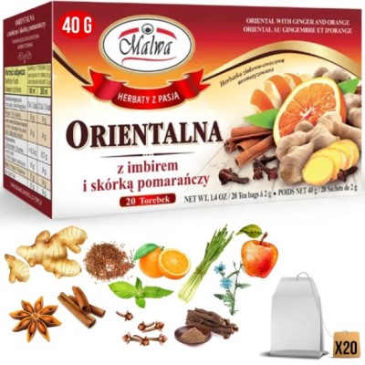 Malwa HERBATA ORIENTALNA imbir + skórka pomarańczy 20