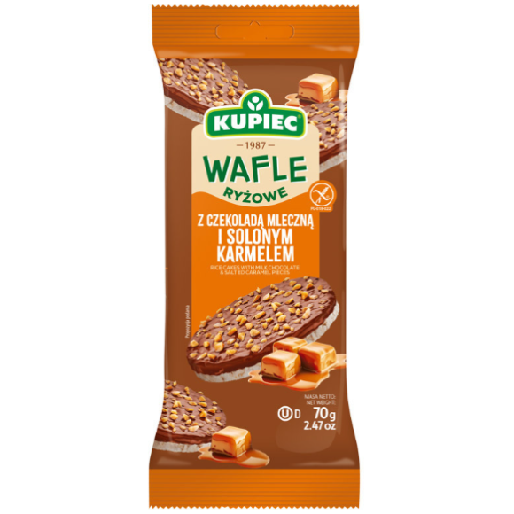Kupiec WAFLE RYŻOWE bezglutenowe Z CZEKOLADĄ MLECZNĄ I