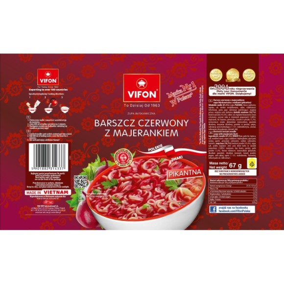 VIFON ZUPA zupka chińska BARSZCZ CZERWONY Z MAJERANKIEM 67g