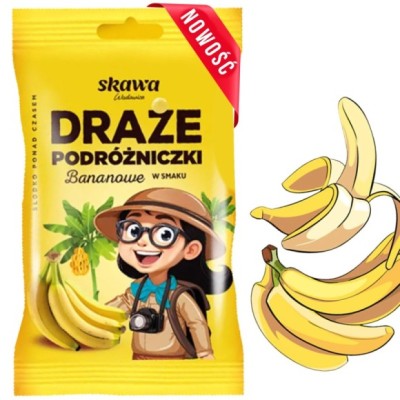 Skawa DRAŻE PODRÓŻNICZKI BANANOWE BANAN kulki cukierki 70g