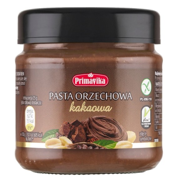 Primavika PASTA ORZECHOWA KAKAOWA bezglutenowa 190g słoik