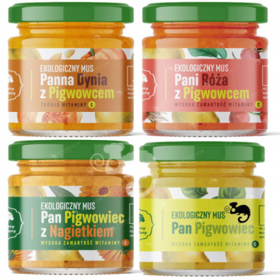 eko MUS OWOCOWY Pan PIGWOWIEC RÓŻA DYNIA NAGIETEK mix smaków 4 x 200G DARY