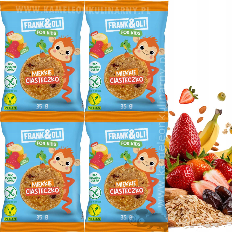 FRANK&OLI KIDS MIĘKKIE CIASTECZKO BANAN TRUSKAWKA bez cukru glutenu 35G x4