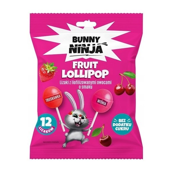 Bunny Ninja LIZAKI OWOCOWE fruit lollipop TRUSKAWKA WIŚNIA