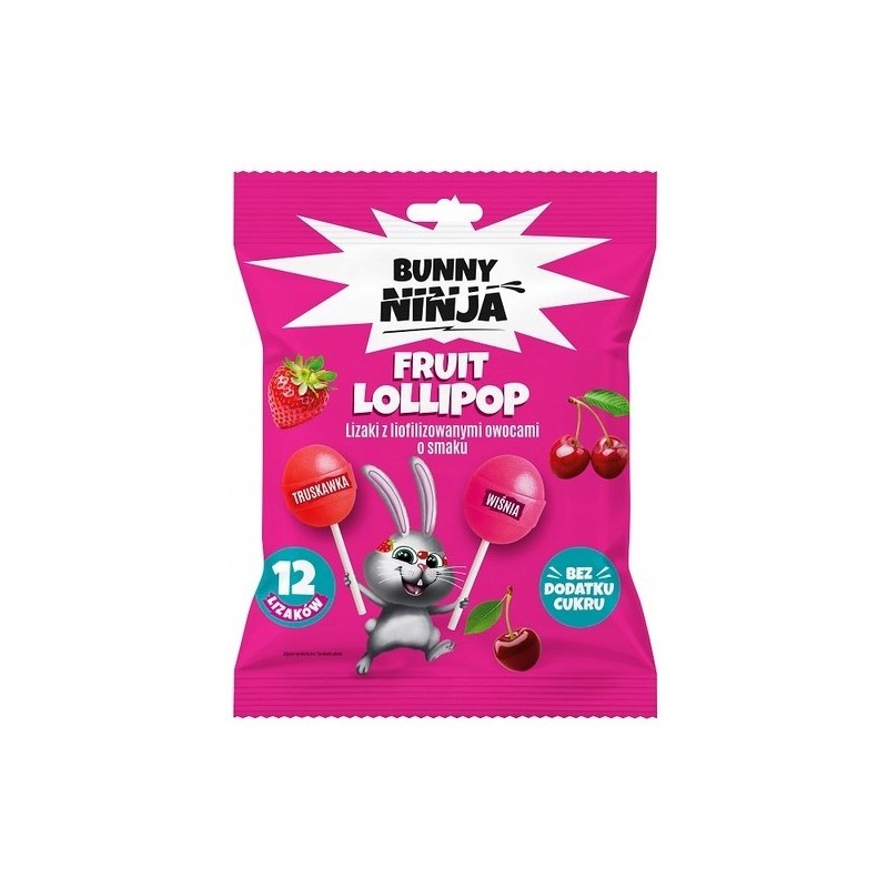 Bunny Ninja LIZAKI OWOCOWE fruit lollipop TRUSKAWKA WIŚNIA