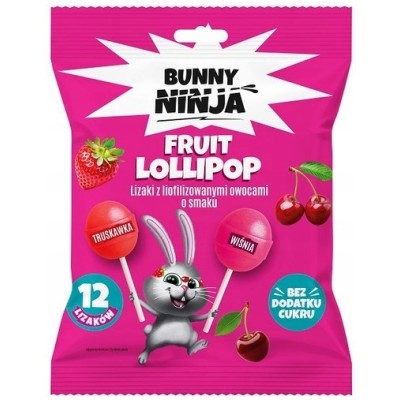 Bunny Ninja LIZAKI OWOCOWE fruit lollipop TRUSKAWKA WIŚNIA