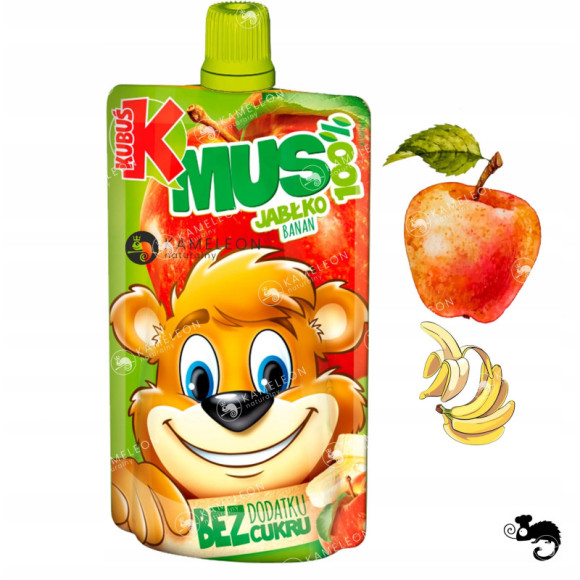 KUBUŚ MUS 100% OWOCÓW bez dodatku cukru JABŁKO BANAN z Wit.C 100g saszetka KUBUŚ MUS 100% OWOCÓW bez dodatku cukru JABŁKO BANAN z Wit.C 100g saszetka
