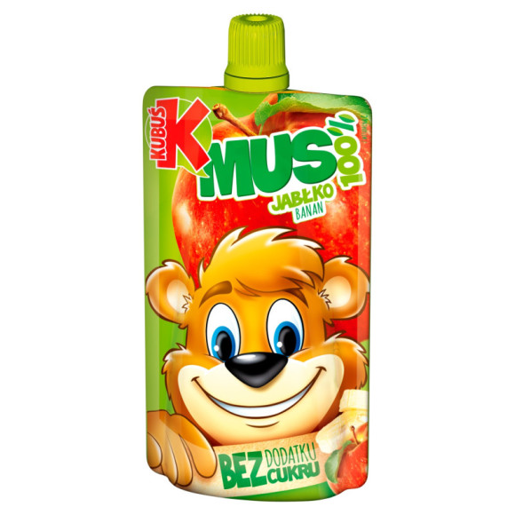 KUBUŚ MUS 100% OWOCÓW bez dodatku cukru JABŁKO BANAN z Wit.C 100g saszetka KUBUŚ MUS 100% OWOCÓW bez dodatku cukru JABŁKO BANAN z Wit.C 100g saszetka