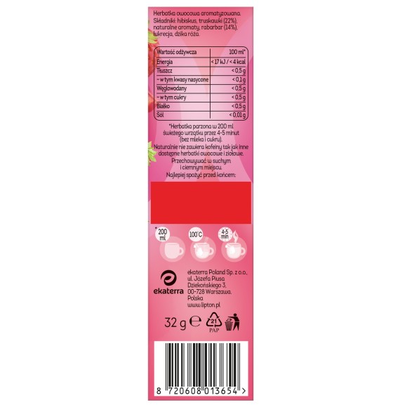 Lipton HERBATA OWOCOWA AROMATYZOWANA ekspresowa TRUSKAWKA