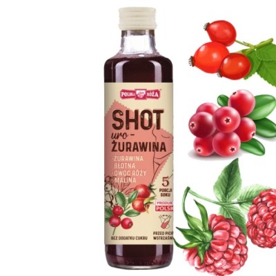Polska Róża SHOT ŻURAWINA Owoc Róży Malina URO-ŻURAWINA