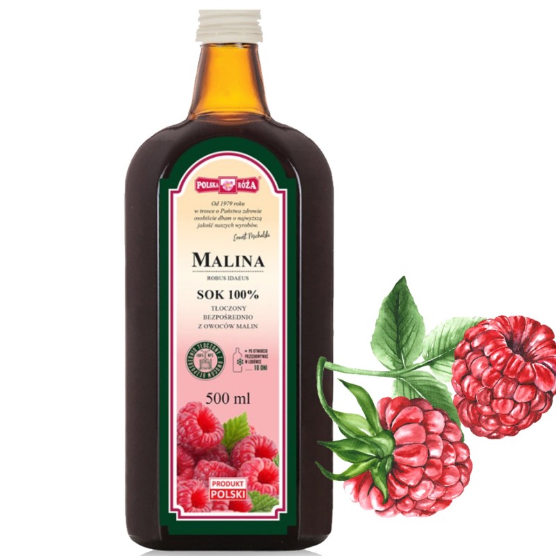 Polska Róża SOK Z MALIN 100% malinowy maliny 500ml
