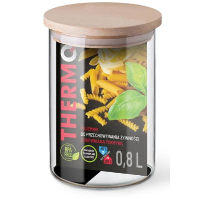 POJEMNIK SZKLANY z drewnianą POKRYWĄ 800ml szkło